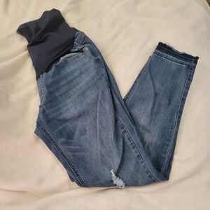 Time Tru Maternity Jeans Sz 8 10 Medium Blue‎ Distressed Denim Pregnancy Pants